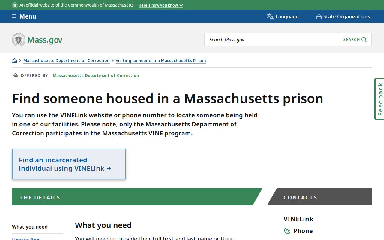 Randolph residents directory Massachusetts prison locator instructions