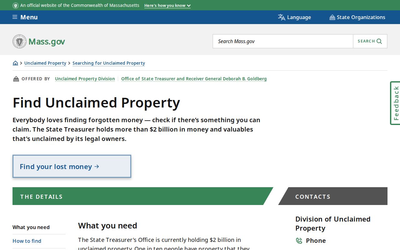 Randolph residents directory Massachusetts unclaimed-property search for family leads