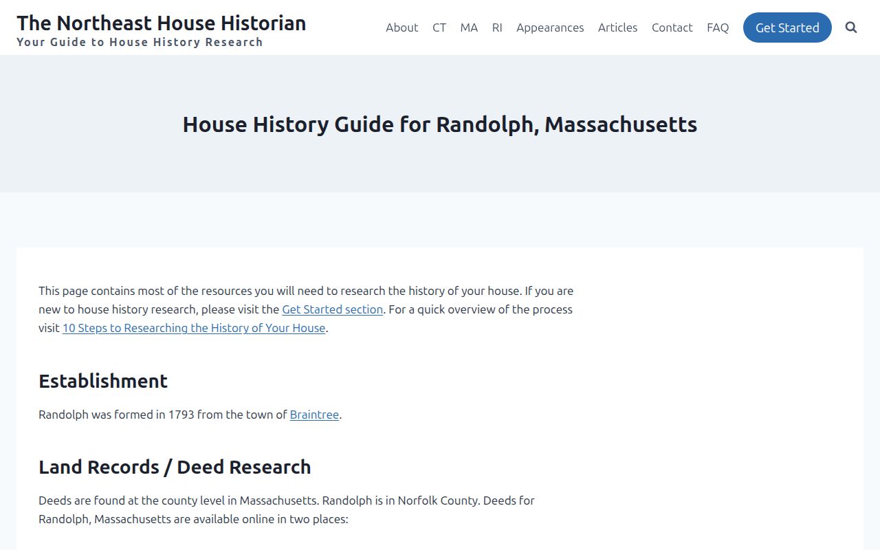 Randolph previous residents house-history guide for deeds, probate, directories, and newspapers