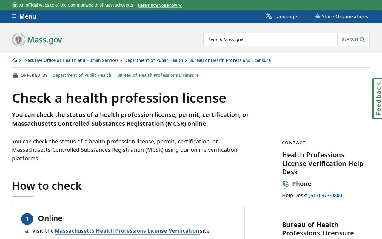 Randolph resident lookup source for Massachusetts health profession license verification