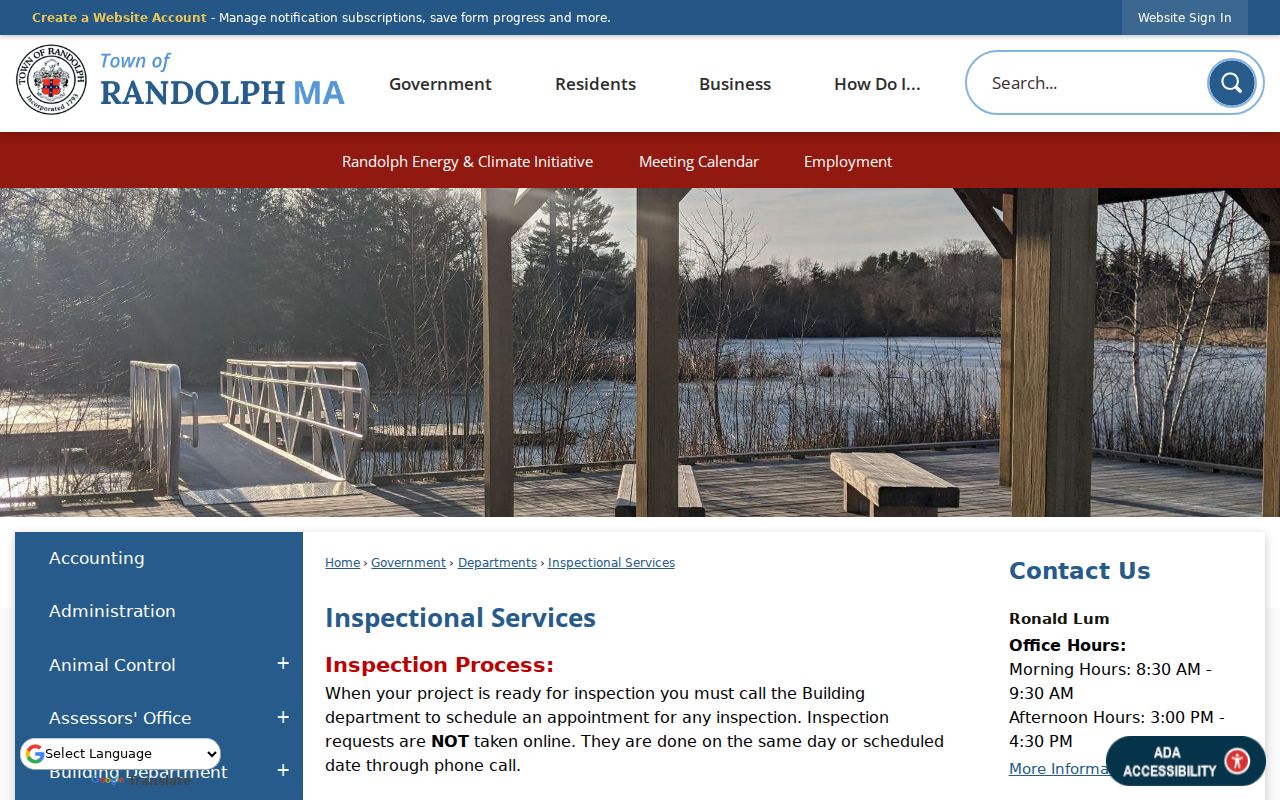 Randolph street directory Inspectional Services permit and code-history information